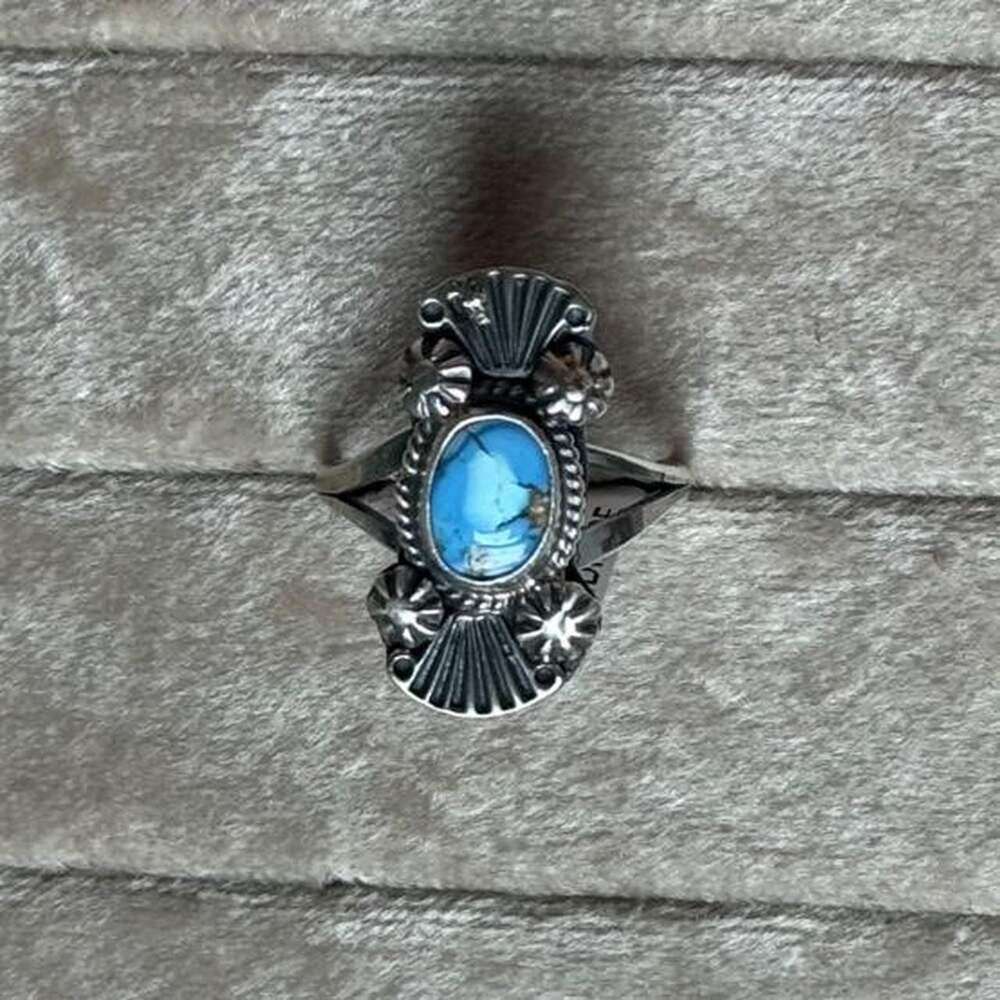 Harris Largo Navajo Golden Hills Turquoise Sterling Silver Ring Size 9